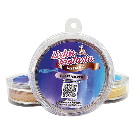 Listón Fantasía Metálico 2.5 cm (Edible Metallic Decoration Cake Ribbon)