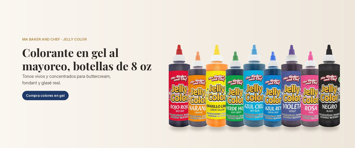 Colorante en gel Jelly Color de Ma Baker and Chef al mayoreo, botellas de 8 oz
